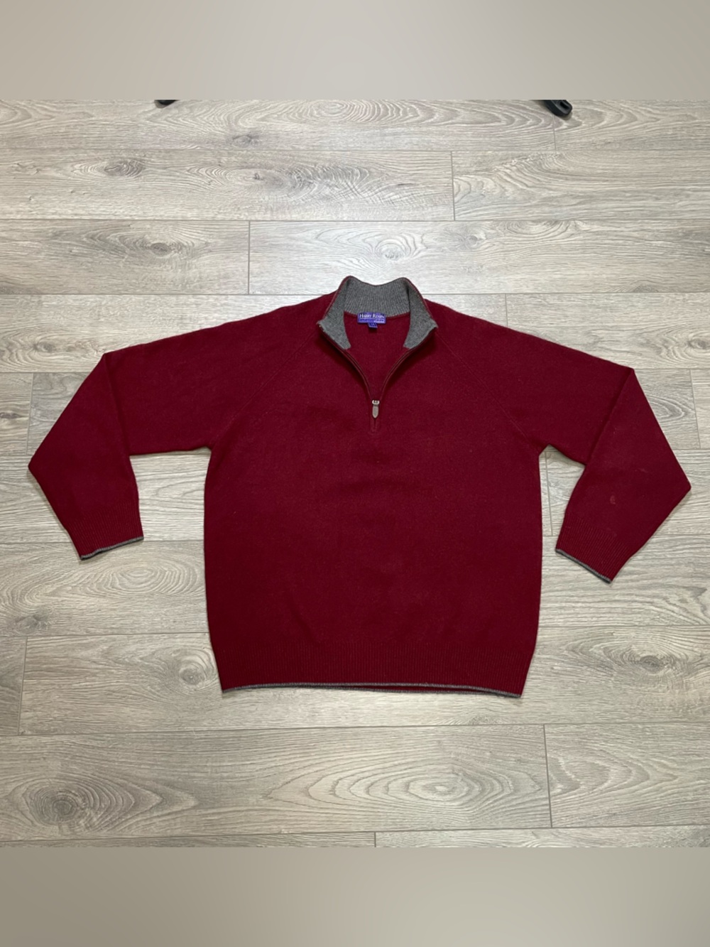 Harry Rosen Cashmere Quarter Zip Pullover Sweater Burgundy Red Mens Large L